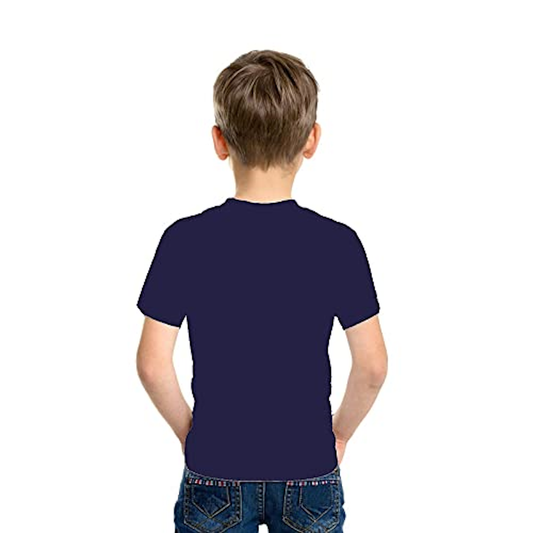 Game Level Unlocking Printed Navy Blue Kids T-Shirt | 100% Cotton Bio-Wash Round Neck Half Sleeve (6 Months–16 Years) - Double F