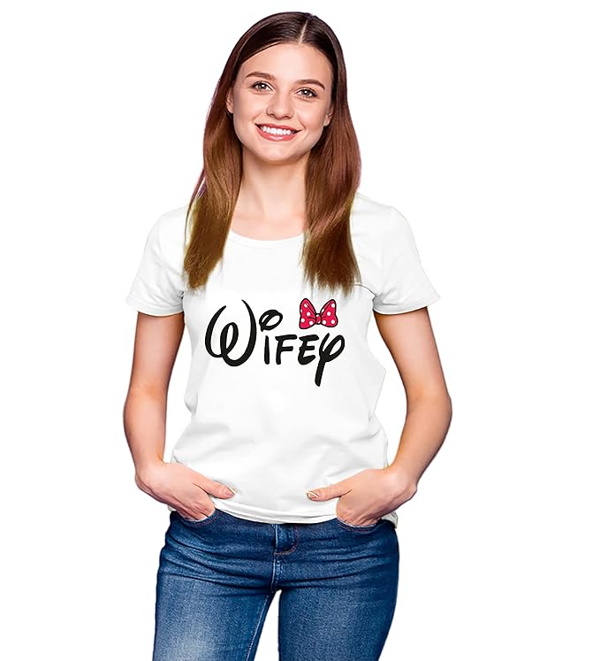 Couple Tshirts for Couples | Printed Hubby Wife T-Shirts | Men's and Women's Round Neck T-Shirt (Pack of 2, Cotton, Half Sleeves)