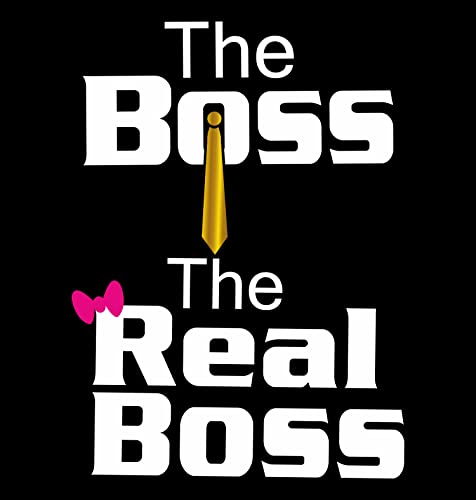 Hangout Hub Hangout-Hub024$P Couple Tshirts for Couples | Printed The Boss The Real Boss T-Shirts | Men's and Women's Round Neck T-Shirt (Pack of 2, Cotton, Half Sleeves)|B07B6LCRB4