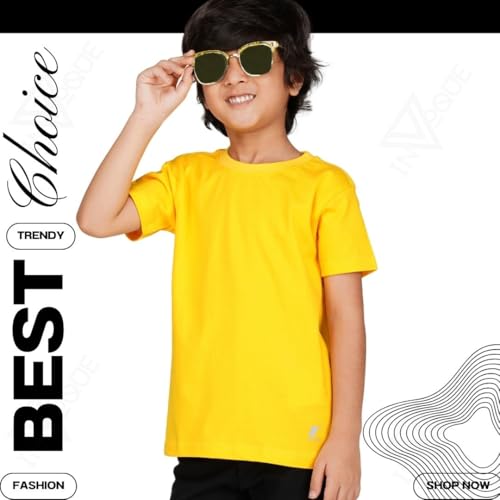 Kids Round Neck Boys T-Shirt Half Sleeves 100% Cotton Rich Ultra Soft Fabric Comfortable Stylish Plain Solid Color Original Branded Tshirt for boy|B0D1RLMJ4S