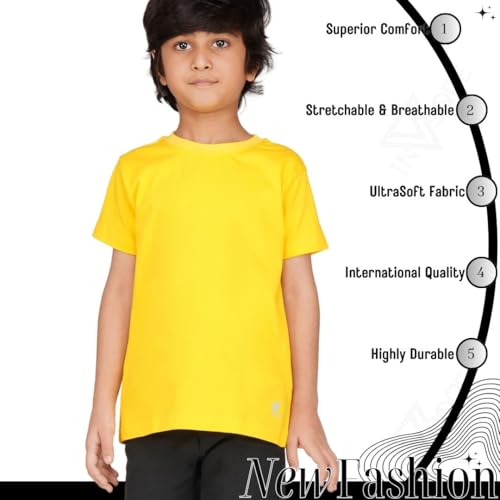 Kids Round Neck Boys T-Shirt Half Sleeves 100% Cotton Rich Ultra Soft Fabric Comfortable Stylish Plain Solid Color Original Branded Tshirt for boy|B0D1RLMJ4S