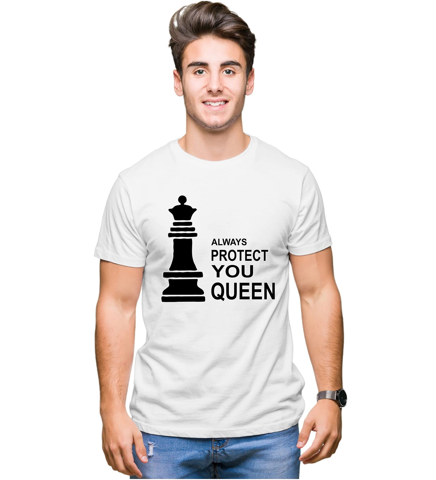 Couple Tshirts for Couples | Printed Always Protect You Queen Trust You King T-Shirts | Men's and Women's Round Neck T-Shirt