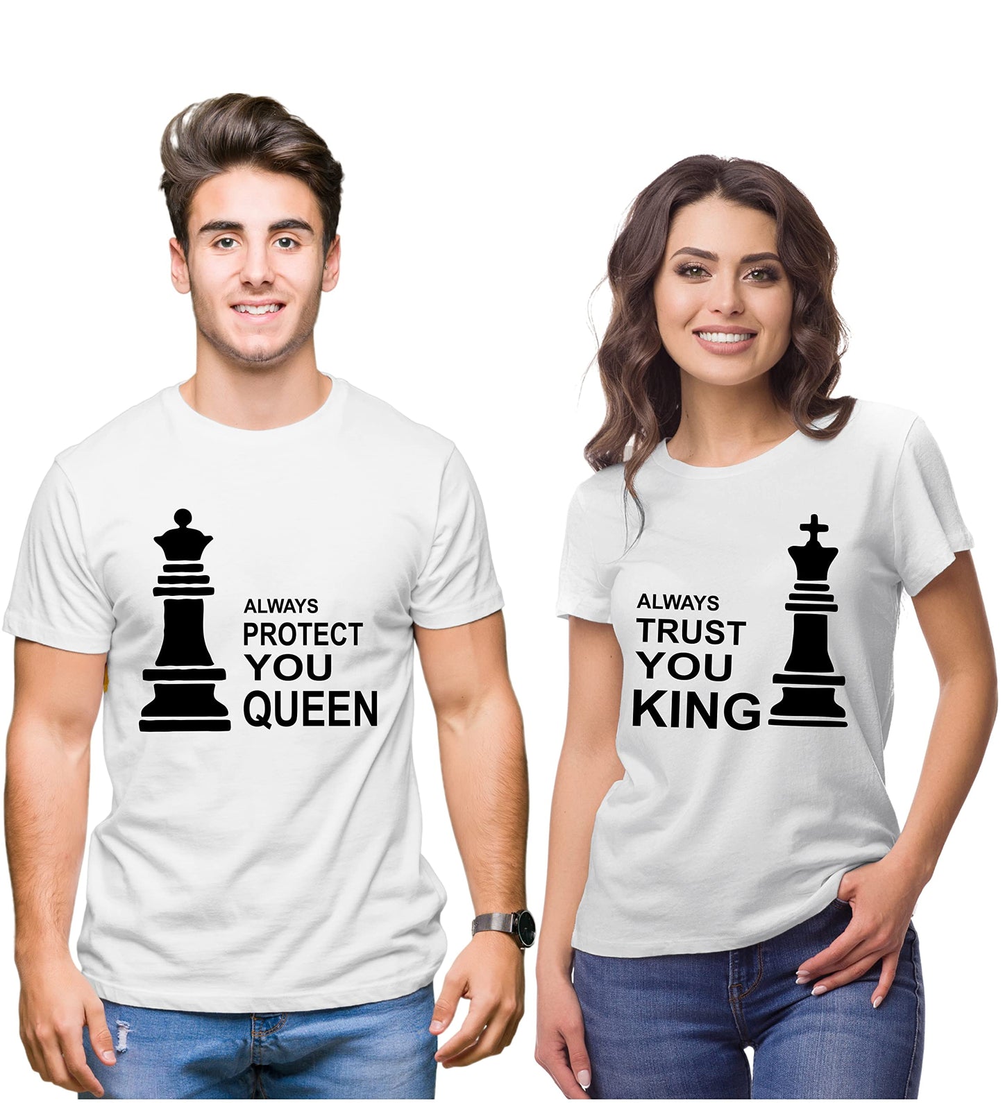 Couple Tshirts for Couples | Printed Always Protect You Queen Trust You King T-Shirts | Men's and Women's Round Neck T-Shirt