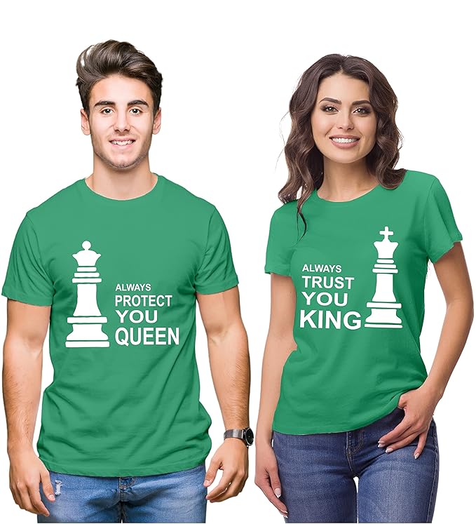 Couple Tshirts for Couples | Printed Always Protect You Queen Trust You King T-Shirts | Men's and Women's Round Neck T-Shirt