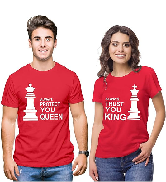Couple Tshirts for Couples | Printed Always Protect You Queen Trust You King T-Shirts | Men's and Women's Round Neck T-Shirt