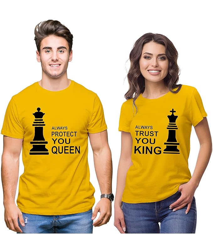 Couple Tshirts for Couples | Printed Always Protect You Queen Trust You King T-Shirts | Men's and Women's Round Neck T-Shirt
