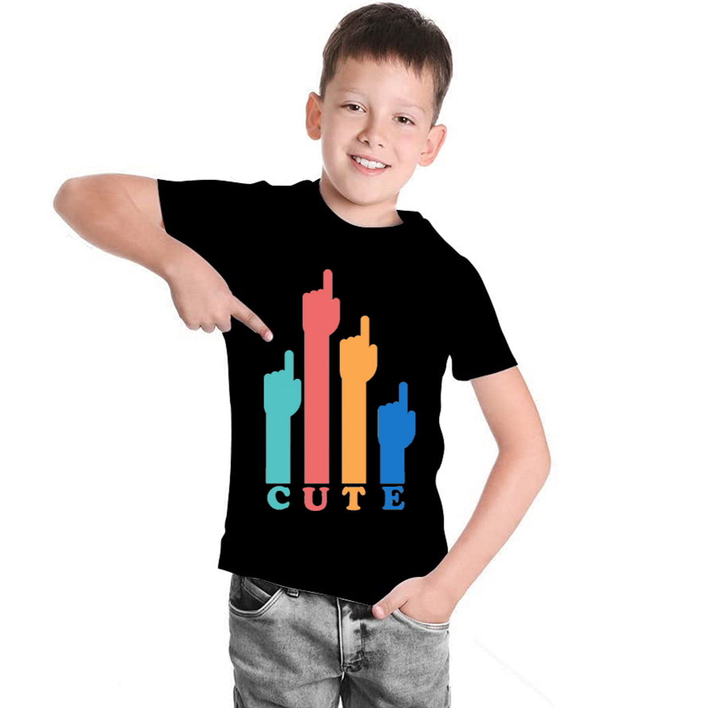 Cute Graphic Printed Black Kids T-Shirt | 100% Cotton Bio Wash Round Neck Half Sleeve (6 Months–16 Years) - Double F