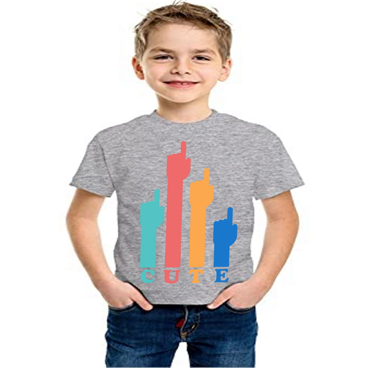 Cute Graphic Printed Grey Kids T-Shirt | 100% Cotton Bio Wash Round Neck Half Sleeve (6 Months–16 Years) - Double F