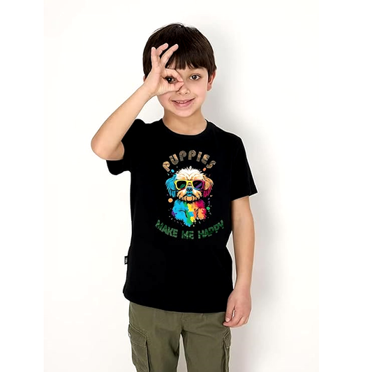 Double F Branded Cotton Bio-Wash Round Neck Half Sleeve Printed T-Shirt for Boys and Baby Yellow - Double F