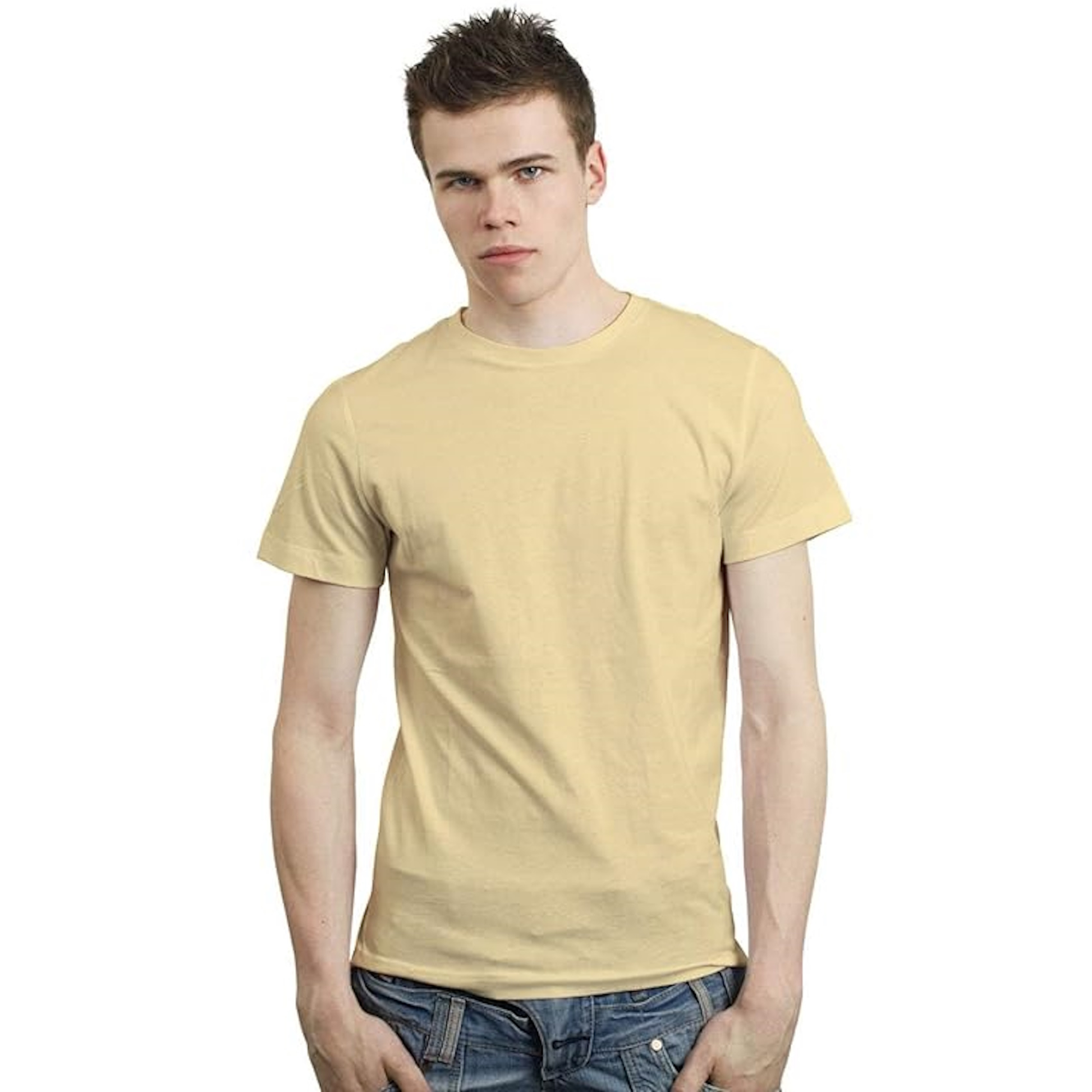 Double F Plain T-Shirts for Men | Half Sleeve Pure Cotton Bio Wash Beig - Double F