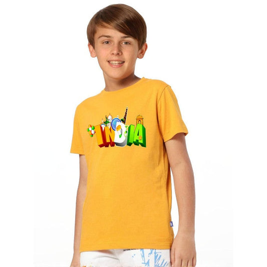 Double F Republic day printed tshirts for boys half sleeve cotton  in golden Yellow color - Double F
