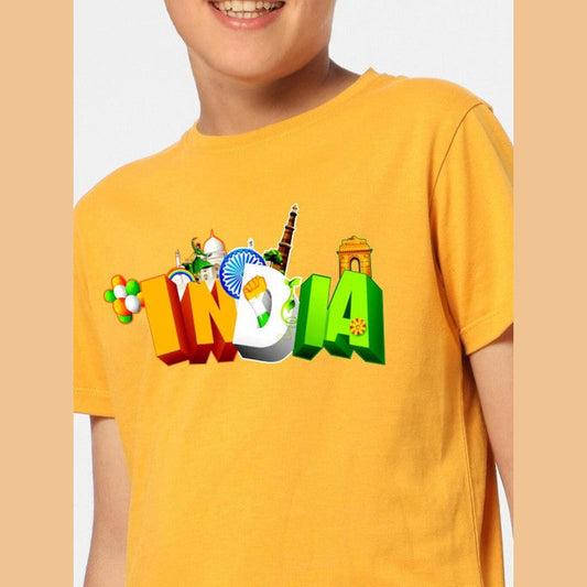 Double F Republic day printed tshirts for boys half sleeve cotton  in golden Yellow color - Double F