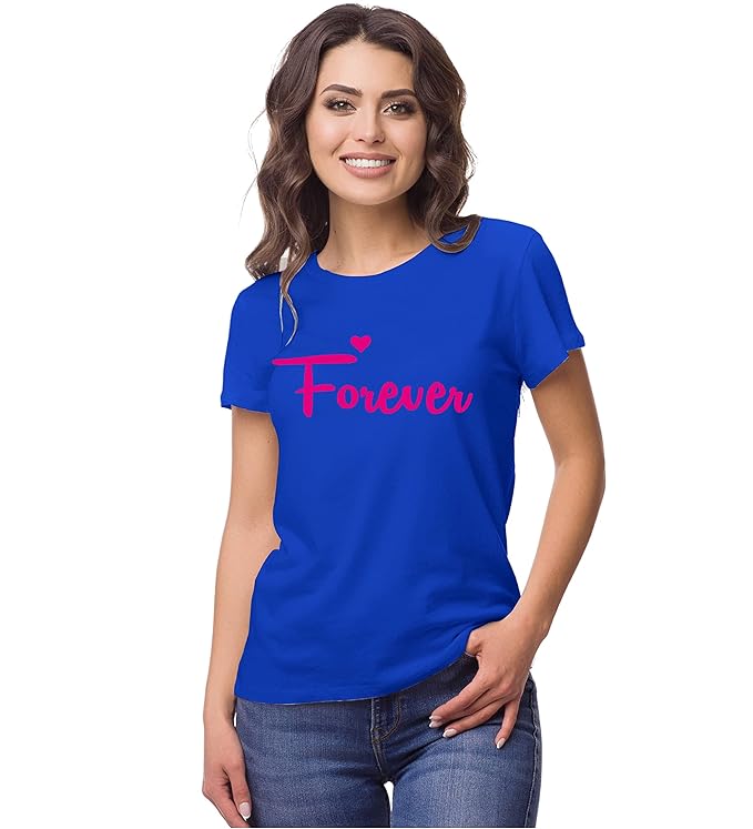 Couple Tshirts for Couples | Printed Together Forever T-Shirts | Men's and Women's Round Neck T-Shirt (Pack of 2, Cotton, Half Sleeves)