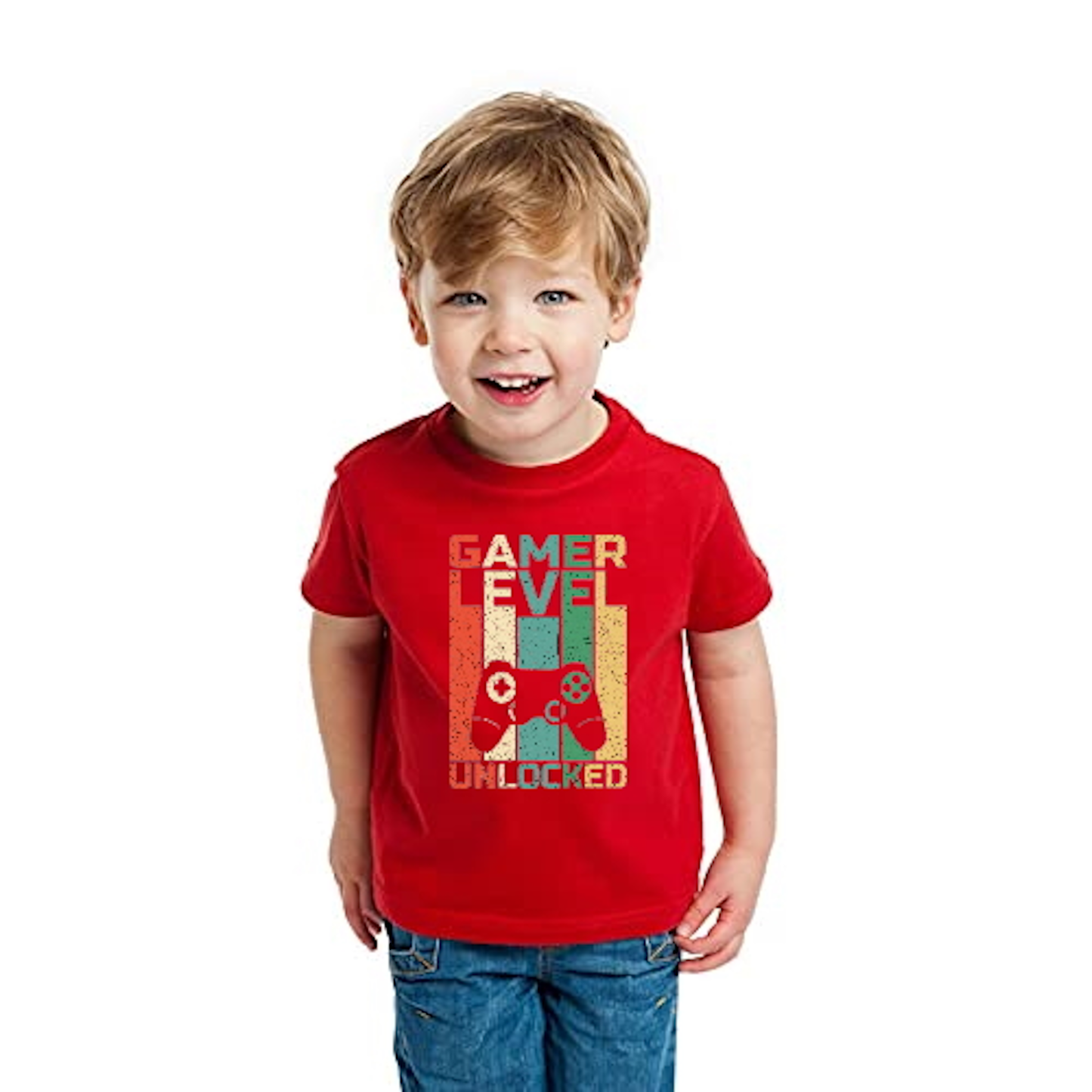 Game Level Unlocking Printed Red Kids T-Shirt | 100% Cotton Bio-Wash Round Neck Half Sleeve (6 Months–16 Years) - Double F