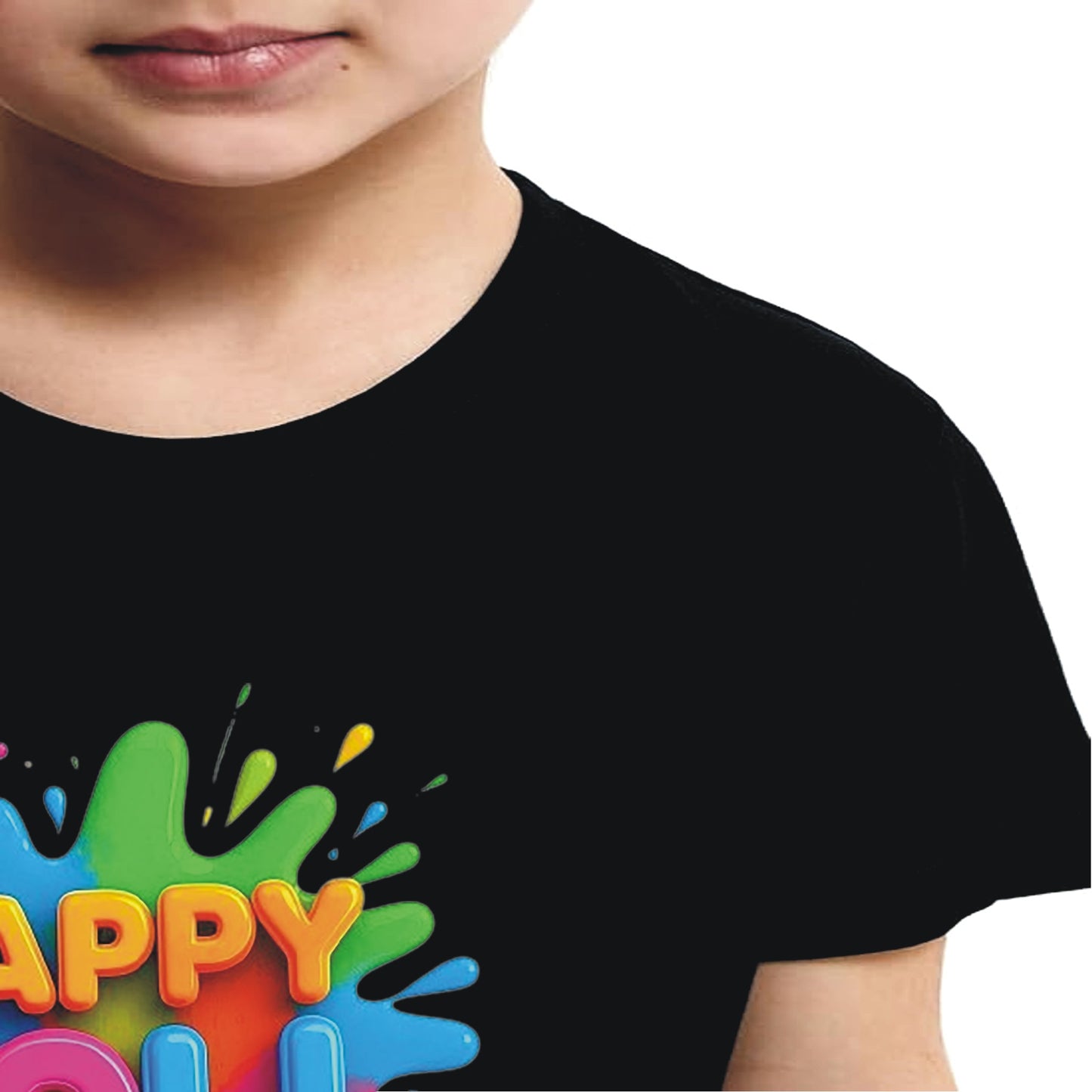 Happy holi Printed Black Kids T-Shirt | 100% Cotton Bio-Wash Round Neck Half Sleeve (6 Months–16 Years)
