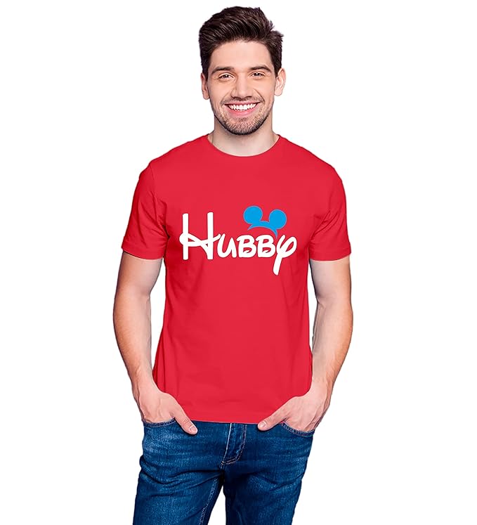Couple Tshirts for Couples | Printed Hubby Wife  T-Shirts | Men's and Women's Round Neck T-Shirt (Pack of 2, Cotton, Half Sleeves)