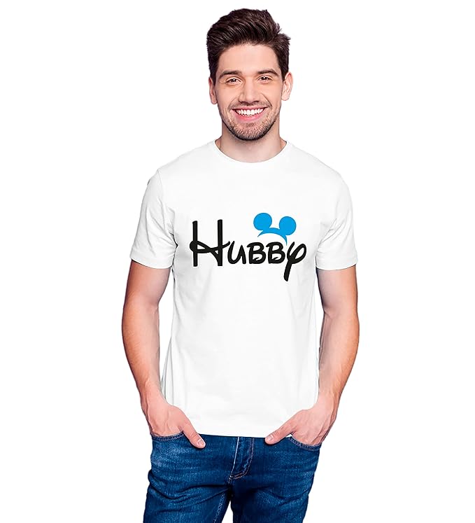 Couple Tshirts for Couples | Printed Hubby Wife  T-Shirts | Men's and Women's Round Neck T-Shirt (Pack of 2, Cotton, Half Sleeves)