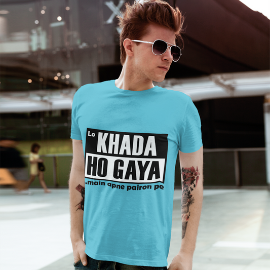 Lo Khada Ho Gaya Mens Half Sleeves Bio wash cotton T-shirt- Double F