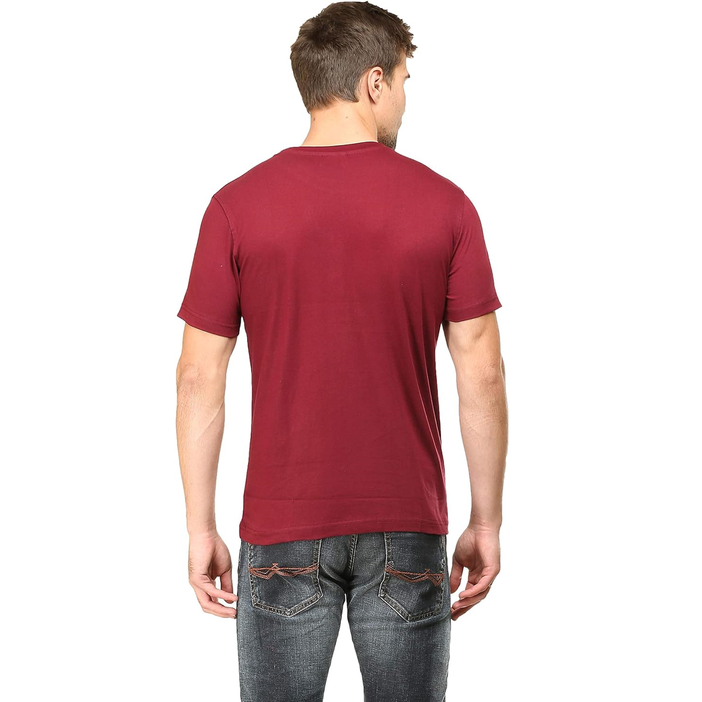 Double F Plain T-Shirts for Men | Half Sleeve Pure Cotton Bio Wash Maroon - Double F