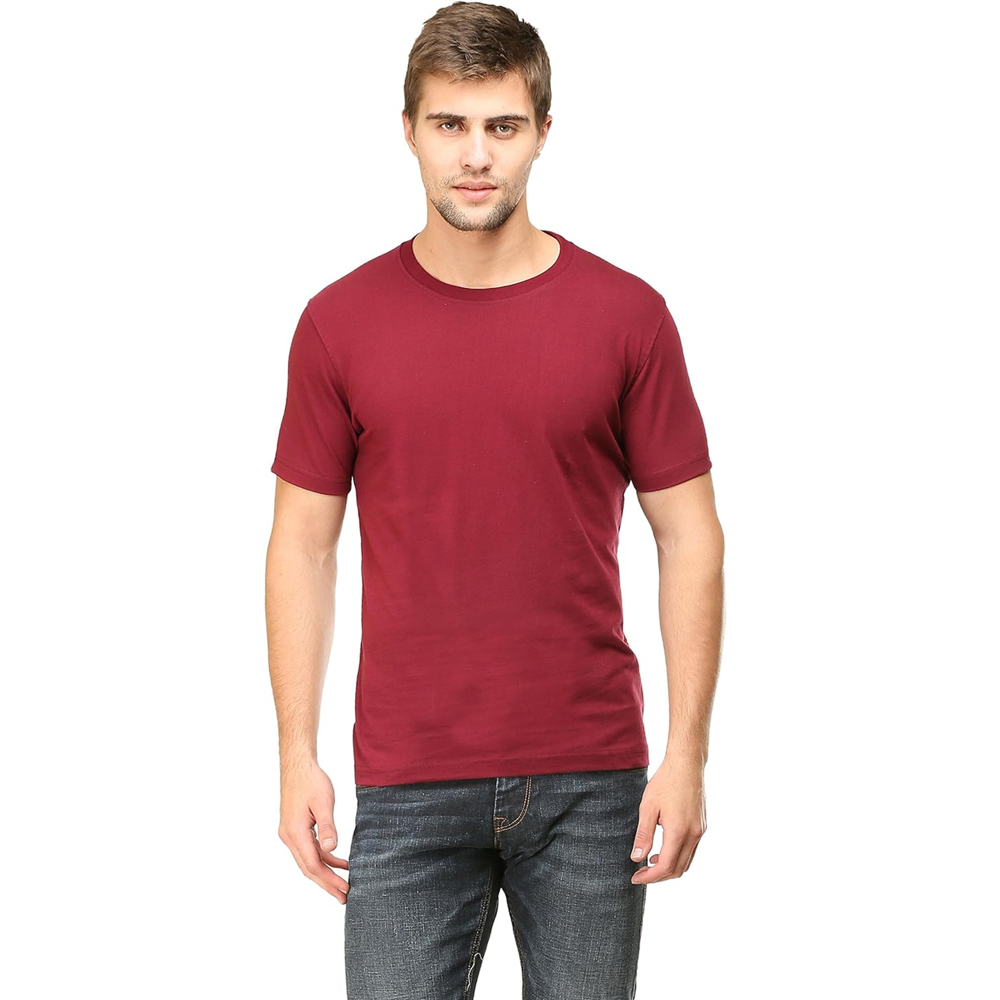 Double F Plain T-Shirts for Men | Half Sleeve Pure Cotton Bio Wash Maroon - Double F
