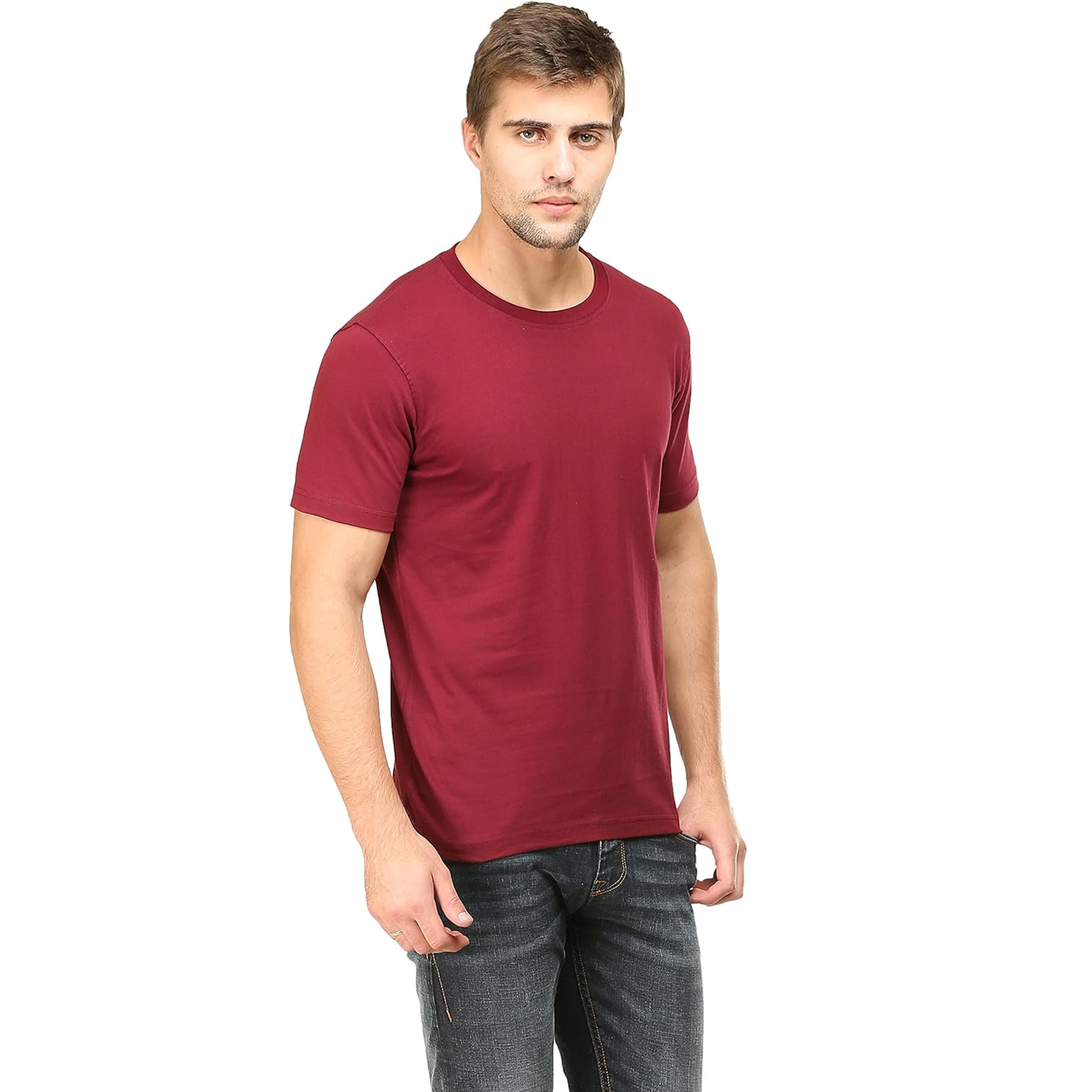 Double F Plain T-Shirts for Men | Half Sleeve Pure Cotton Bio Wash Maroon - Double F