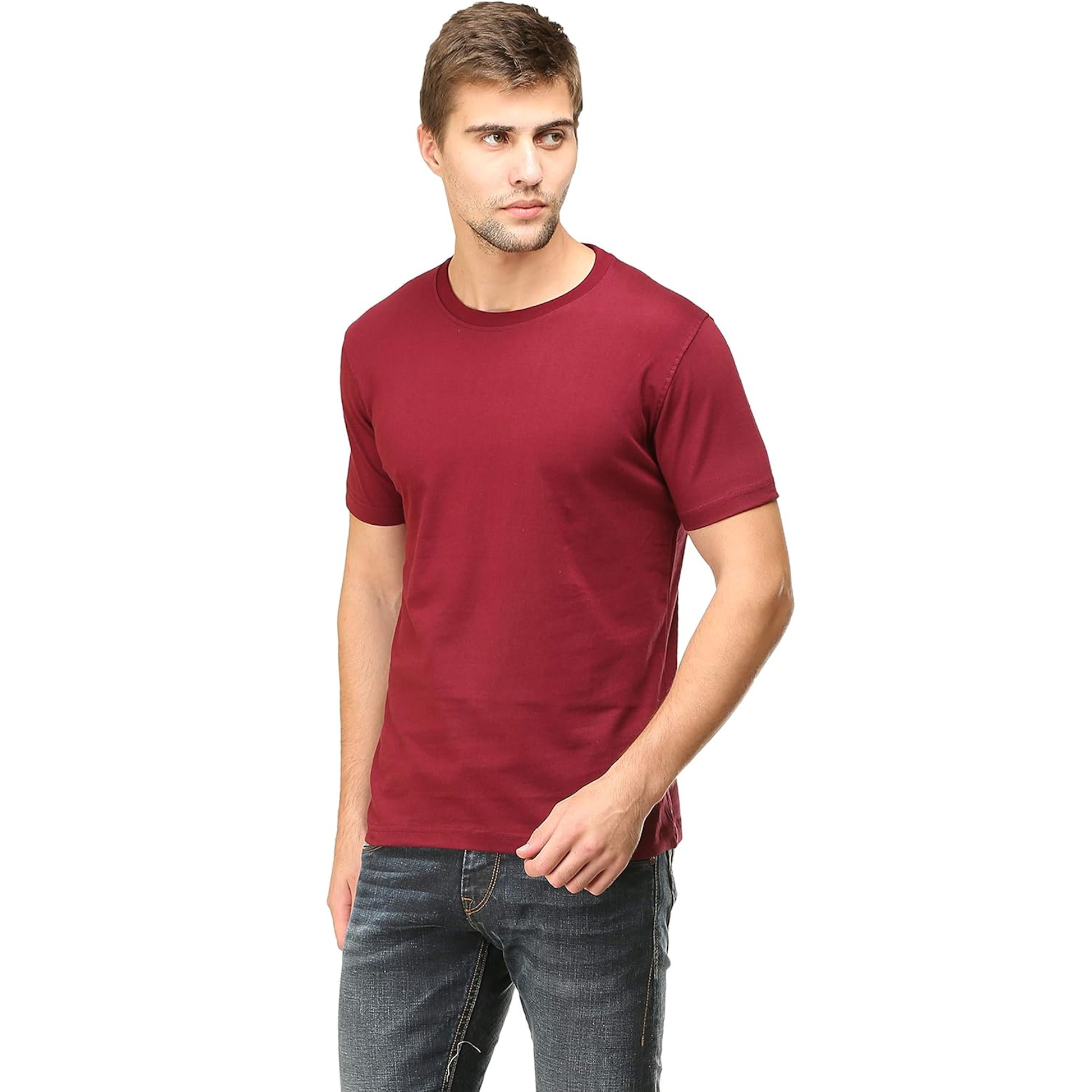 Double F Plain T-Shirts for Men | Half Sleeve Pure Cotton Bio Wash Maroon - Double F