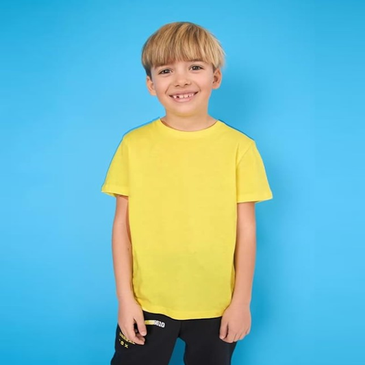 Plain Yellow Round Neck Kids T-Shirt | Heavy Cotton Bio Wash Half Sleeve (6 Months–16 Years) - Double F