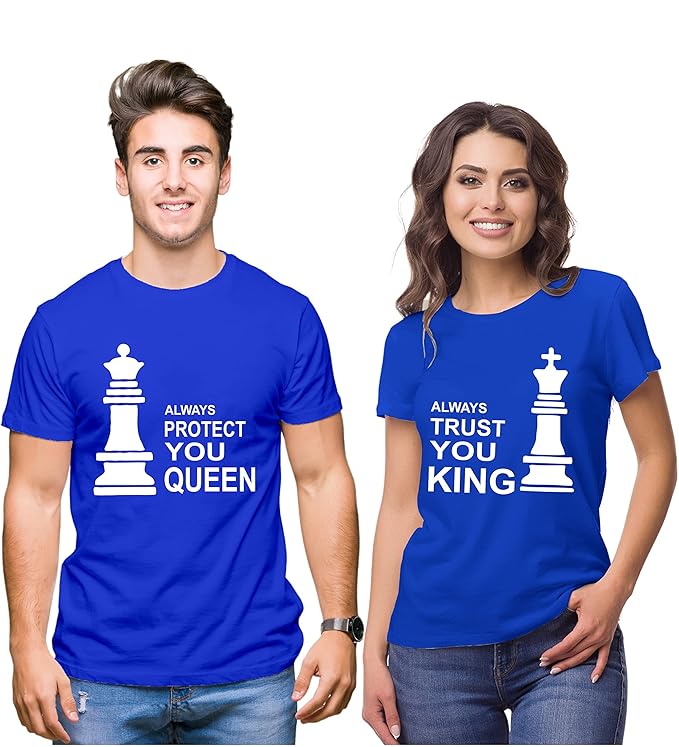 Couple Tshirts for Couples | Printed Always Protect You Queen Trust You King T-Shirts | Men's and Women's Round Neck T-Shirt