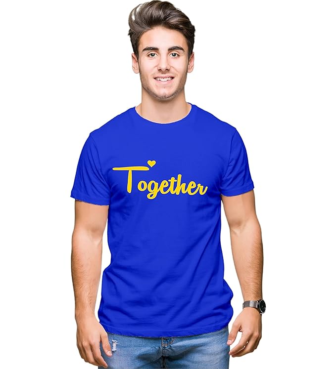 Couple Tshirts for Couples | Printed Together Forever T-Shirts | Men's and Women's Round Neck T-Shirt (Pack of 2, Cotton, Half Sleeves)