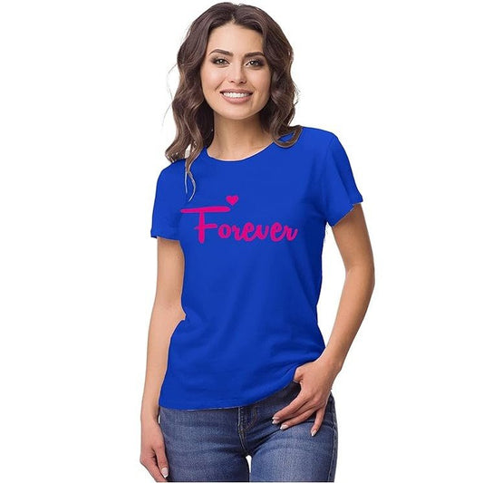 Couple Tshirts for Couples | Printed Together Forever T-Shirts | Men's and Women's Round Neck T-Shirt (Pack of 2, Cotton, Half Sleeves) - Double F