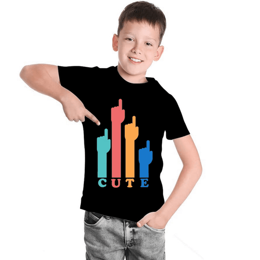 Cute Graphic Printed Black Kids T-Shirt | 100% Cotton Bio Wash Round Neck Half Sleeve (6 Months–16 Years) - Double F