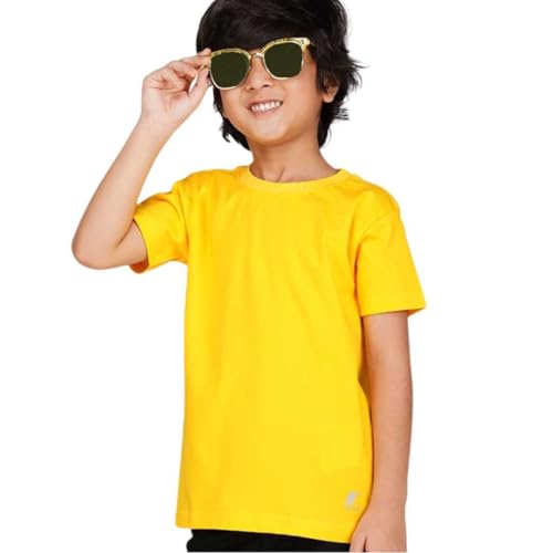 Kids Round Neck Boys T-Shirt Half Sleeves 100% Cotton Rich Ultra Soft Fabric Comfortable Stylish Plain Solid Color Original Branded Tshirt for Kids - Double F