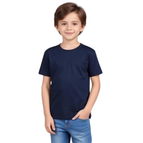 Kids Round Neck Boys T-Shirt Half Sleeves 100% Cotton Rich Ultra Soft Fabric Comfortable Stylish Plain Solid Color Original Branded Tshirt for Kids - Double F