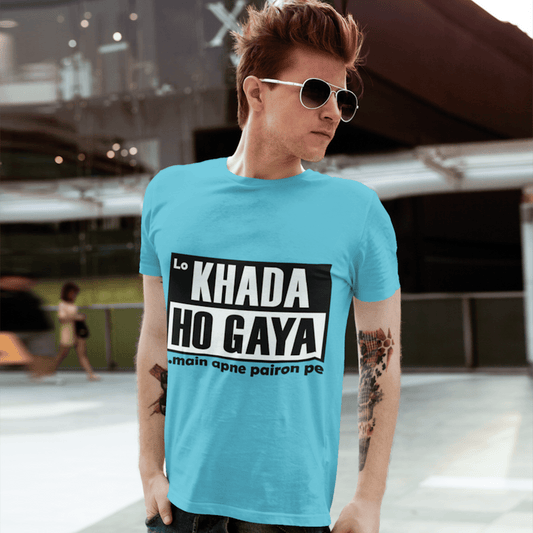 Lo Khada Ho Gaya Mens Half Sleeves Bio wash cotton T-shirt - Double F