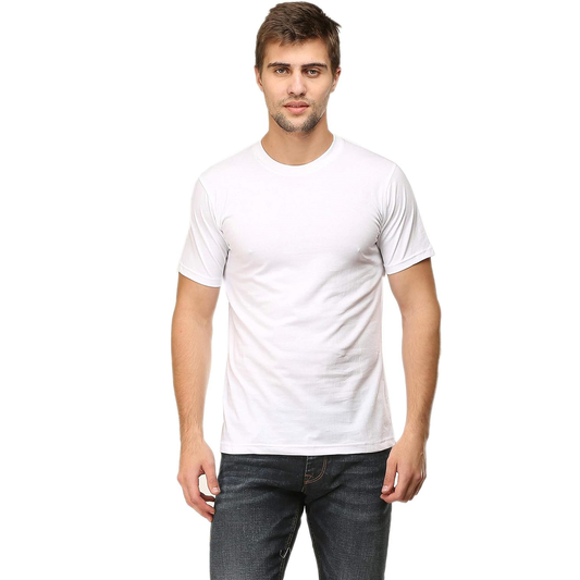 Double F Plain T-Shirts for Men | Half Sleeve Pure Cotton Bio Wash | White Plain T-shirts